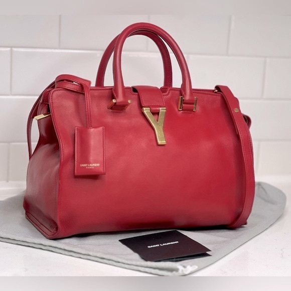 Yves Saint Laurent Handbags - Saint Laurent small Cabas Chyc 2 way tote bag in deep red